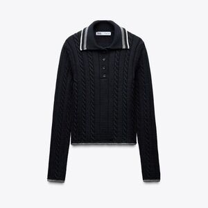Zara Piping Knit Polo Sweater